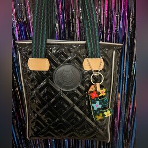 Black Patent Leather Tote with Keychain